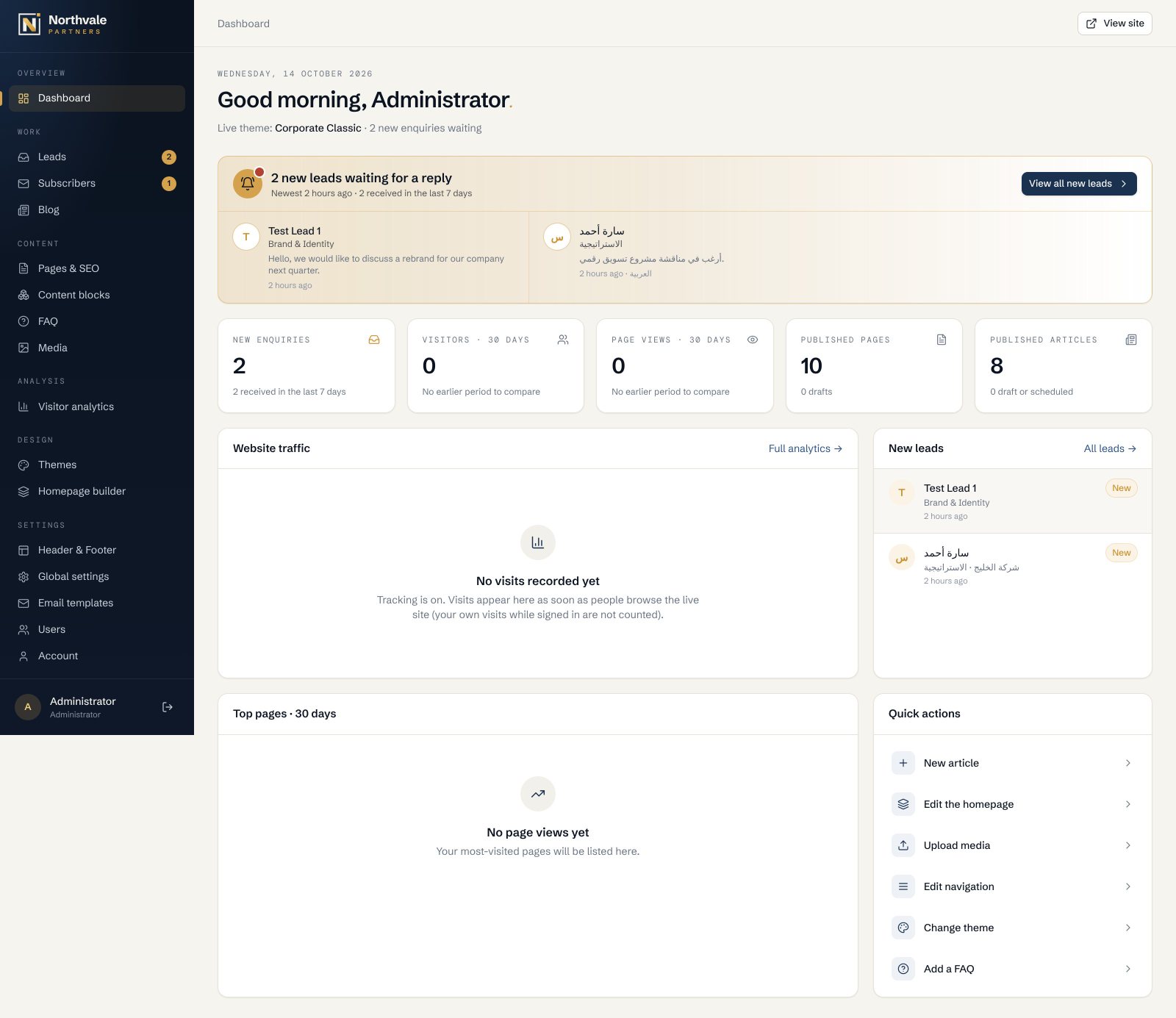 NorthVale admin dashboard