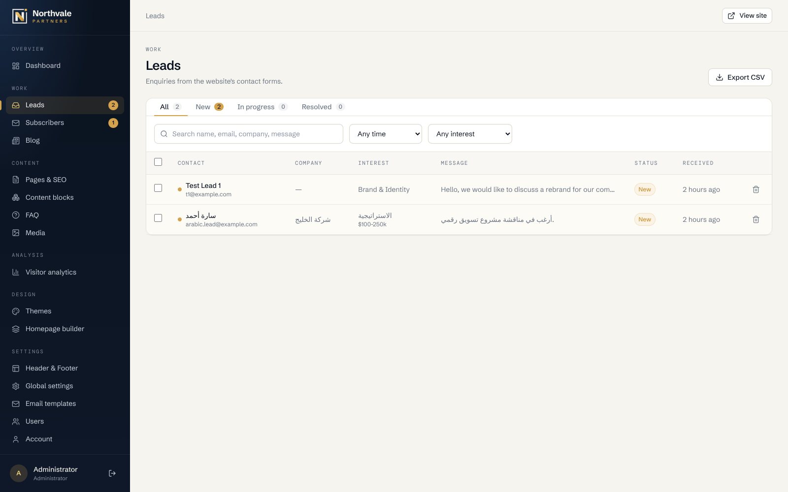 Leads screen