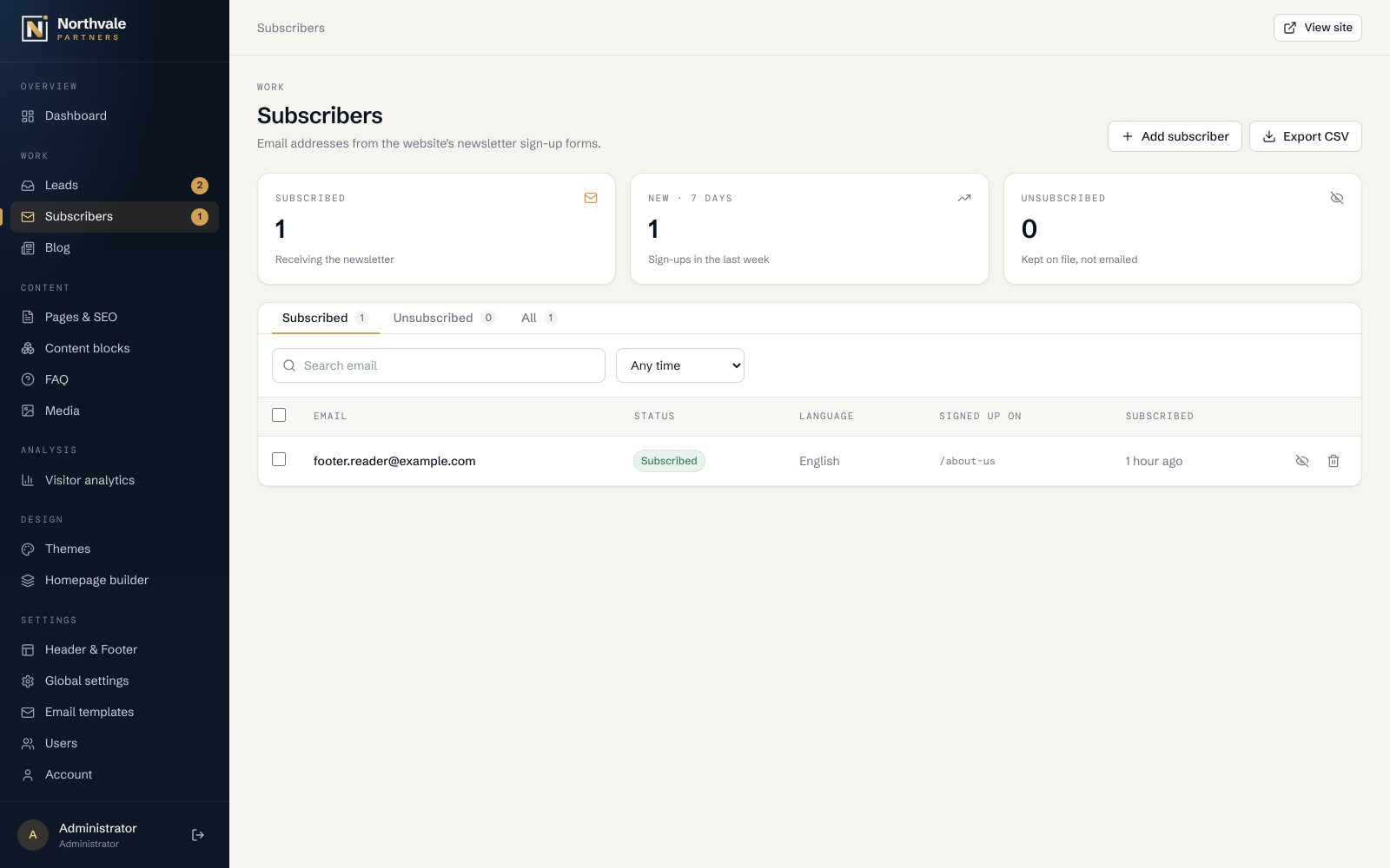 Subscribers screen