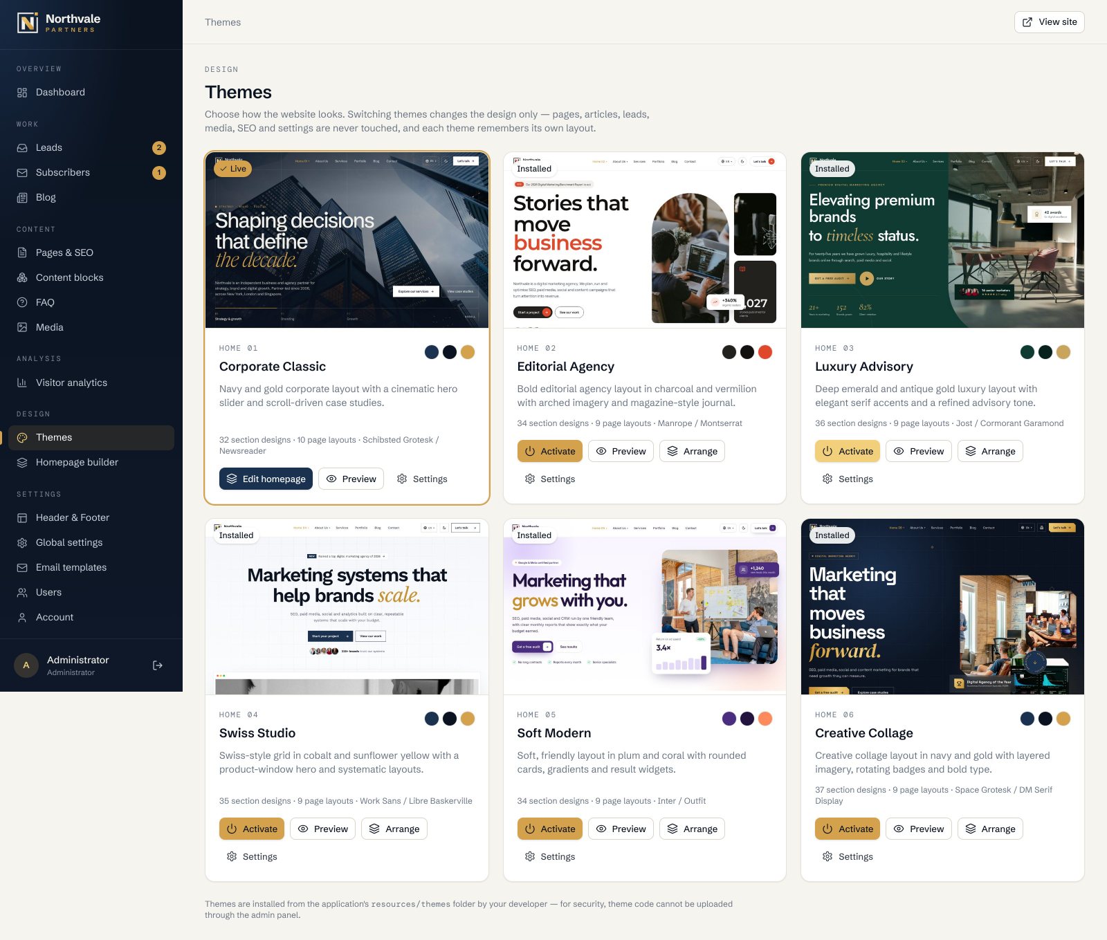 Themes screen