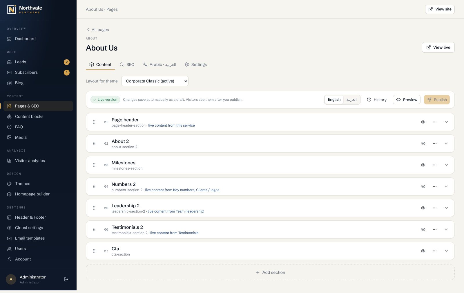 Page editor screen